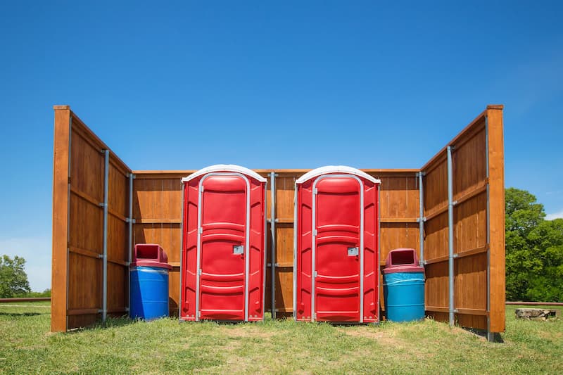 Short-term porta potty units staged for delivery in Pampa, Texas